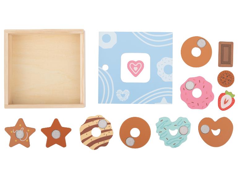 Ensemble de jeu en bois sur le thème de la pâtisserie avec boîte de rangement.