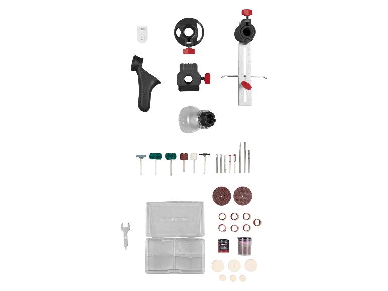 Un ensemble d'accessoires pour outils rotatifs, comprenant des disques de ponçage, des forets et des roues de polissage.