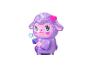 Jouet mouton licorne violet avec baguette magique et décoration en forme de cœur.