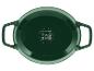Plat de cuisson ovale vert avec poignées et symboles pour différents types de cuisinières.