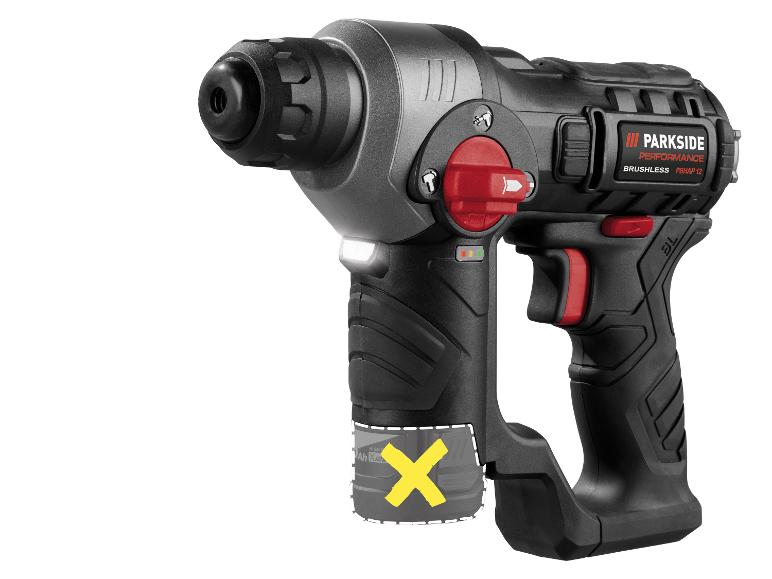 Perforateur sans fil Parkside Performance noir avec des accents rouges.