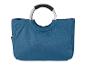 Sac fourre-tout bleu marine avec anses métalliques.