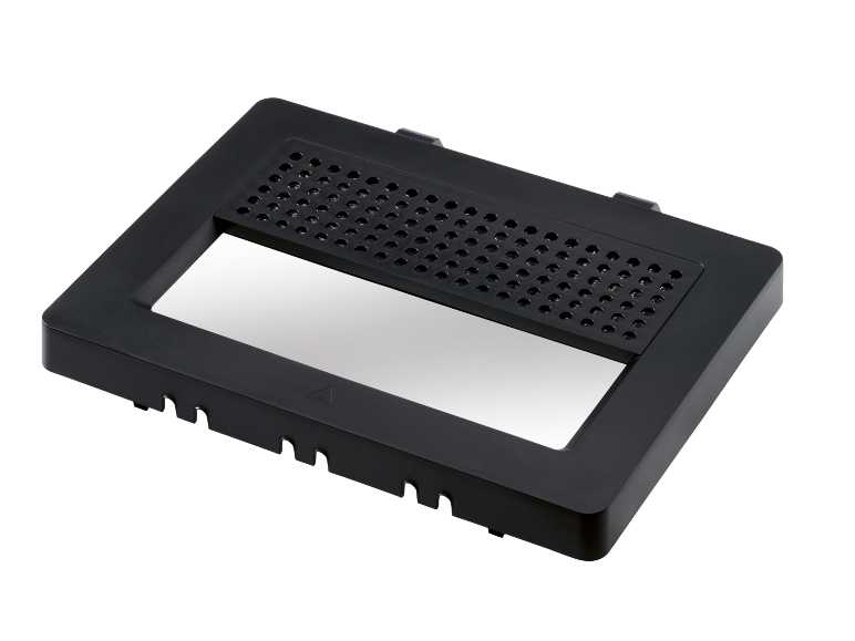 Plateau rectangulaire noir avec partie perforée et centre ouvert