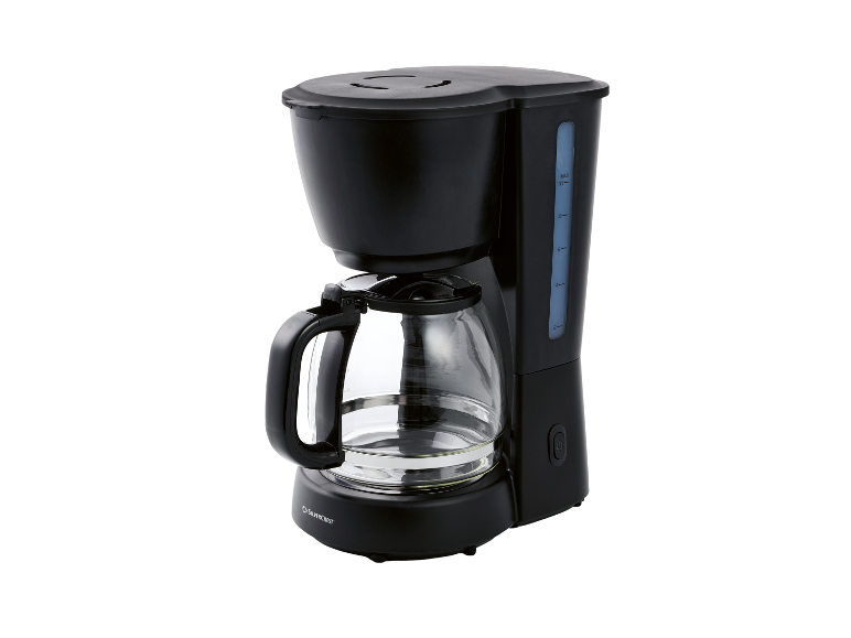 Cafetière noire SilverCrest avec verseuse en verre.