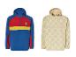 Deux vestes coupe-vent, une en bleu, rouge et jaune avec un logo Lidl, l'autre en beige avec un motif Lidl.