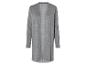Long cardigan gris avec bordure blanche.