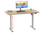 Un bureau en bois avec hauteur réglable, un moniteur et un clavier.