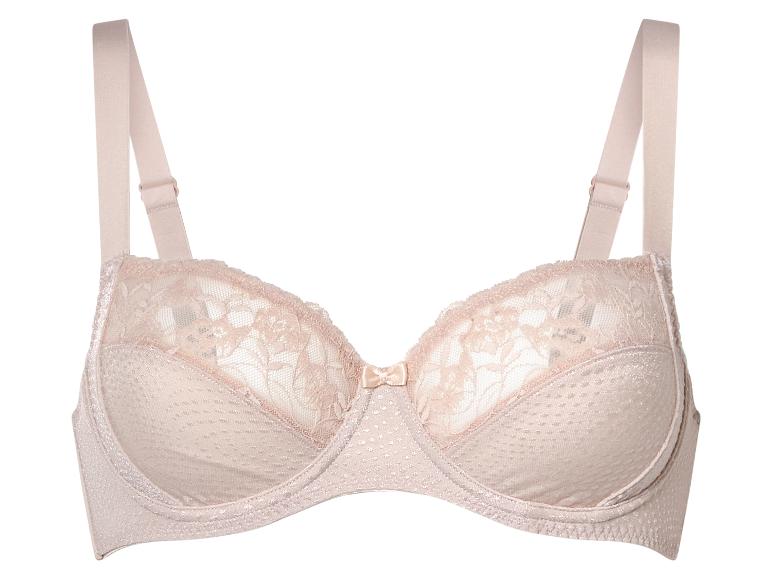Soutien-gorge beige en dentelle et microfibre.