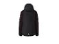 Veste de sport noire à capuche avec des détails en maille rouge sur les manches.