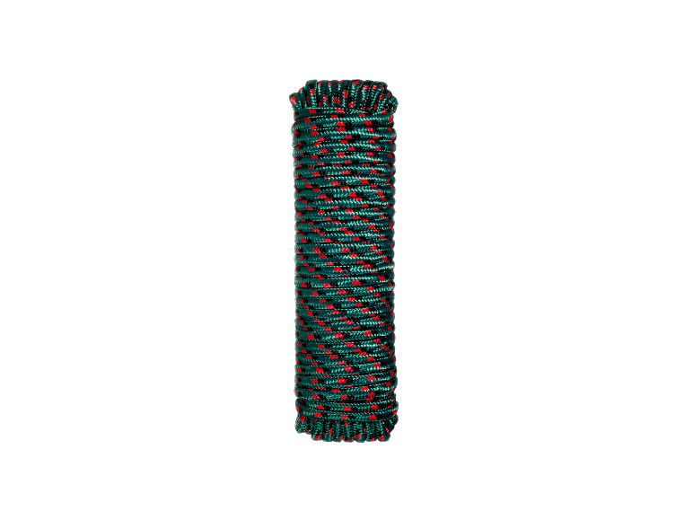 Une bobine de corde verte et rouge.