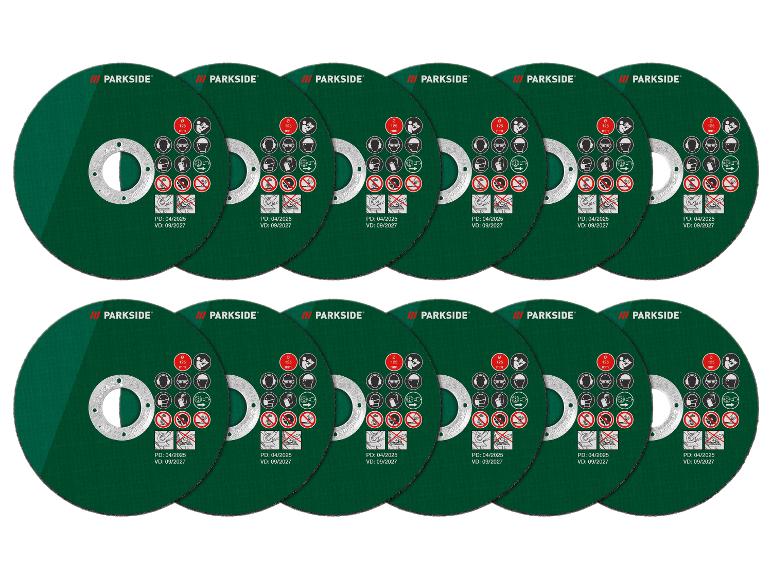 Disques à tronçonner Parkside de 125 mm, avec instructions de sécurité et dates de validité.