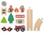 Ensemble de train en bois caserne de pompiers avec pompiers, camion et accessoires.