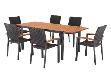 LIVARNO® Table de jardin + Lot de 6 fauteuils en résine tressée Valencia