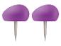 Deux punaises violettes sur fond blanc.