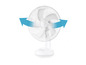 Un ventilateur de table blanc avec une grille et des pales.