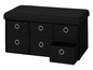 Un banc de rangement noir avec six tiroirs.