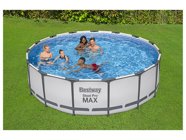 Bestway Kit de piscine complet Steel Pro MAX™ Frame Pool, avec pompe de filtration, Ø 457 x 122 cm, gris clair, ronde