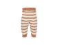 Pantalon bébé rayé blanc et marron avec taille et poignets côtelés.