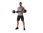 Homme en tenue de sport faisant des flexions de biceps avec une barre
