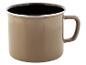 Une tasse en émail marron avec un intérieur noir.