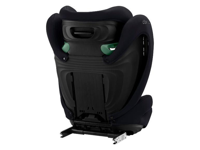 Siège auto noir avec détails verts, vue arrière