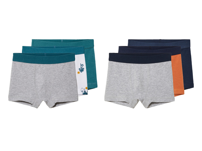 Trois paires de caleçons pour garçon, gris avec des accents bleus et orange