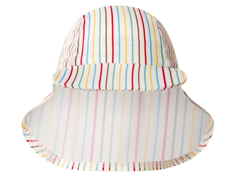 Chapeau de soleil enfant avec protège-nuque, blanc à rayures colorées