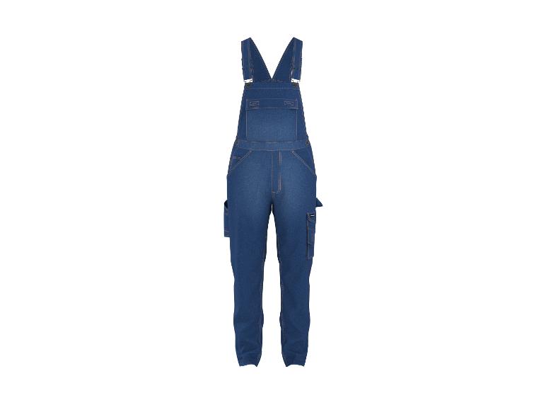 Salopette de travail en jean bleu avec plusieurs poches et bretelles réglables