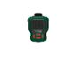 Un haut-parleur portable Parkside vert avec des boutons pour le volume, Bluetooth et l'activation/désactivation.