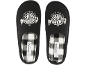 Pantoufles noires pour hommes avec l'inscription 'STAY WILD AT HEART' et motif à carreaux.