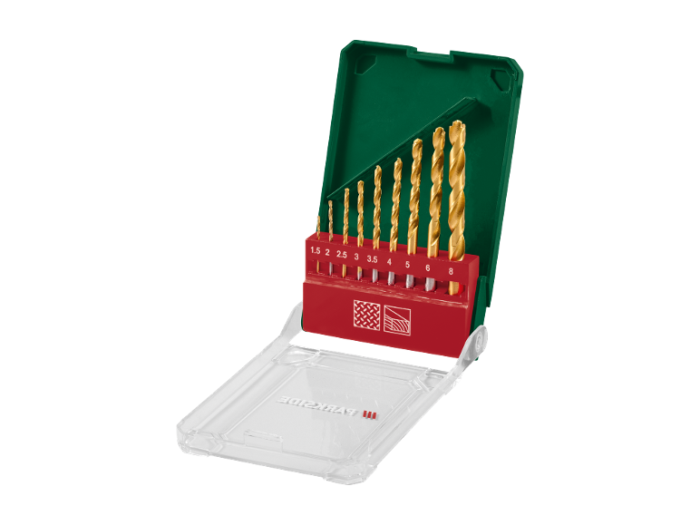 Jeu de forets Parkside en titane dans un étui.