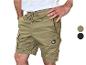 Short cargo beige pour homme avec cordon de serrage et poches latérales.