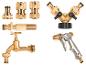 Robinet, raccords et pistolet d'arrosage en laiton.
