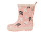 Bottes de pluie roses à motif de lapins.