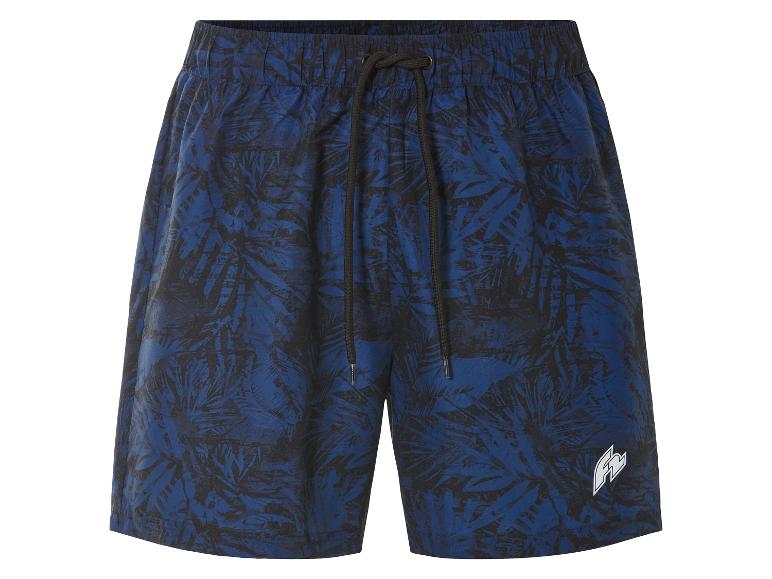 Shorts de bain à motif tropical bleu marine.