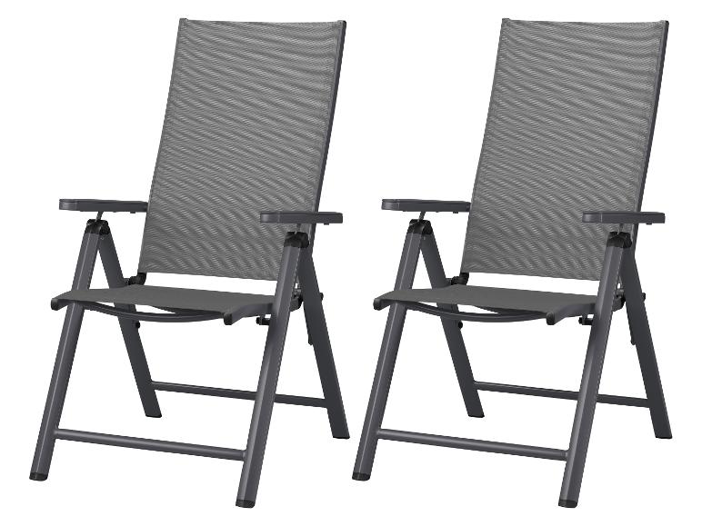 Deux chaises de jardin pliantes grises avec accoudoirs