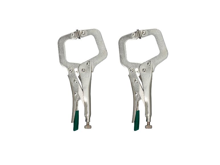 Deux pinces en C argentées avec poignées vertes