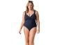 Maillot de bain une-pièce bleu marine pour femmes rondes.