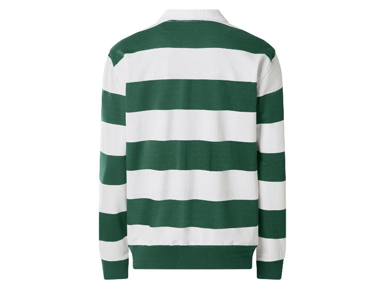 Maillot de rugby à manches longues rayé vert et blanc, vue de dos.