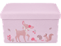 Boîte de rangement rose pour enfants avec cerf, hérisson et écureuil.