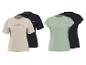 Deux paires de t-shirts à manches courtes, un beige avec un motif de montagne, l'autre vert clair.