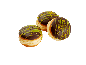 Trois beignets façon Dubaï avec glaçage chocolat, filet vert et éclats de pistaches