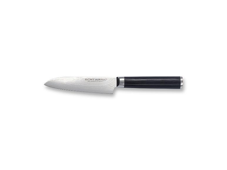 Couteau Santoku en acier damas ECHTWERK avec manche sombre.