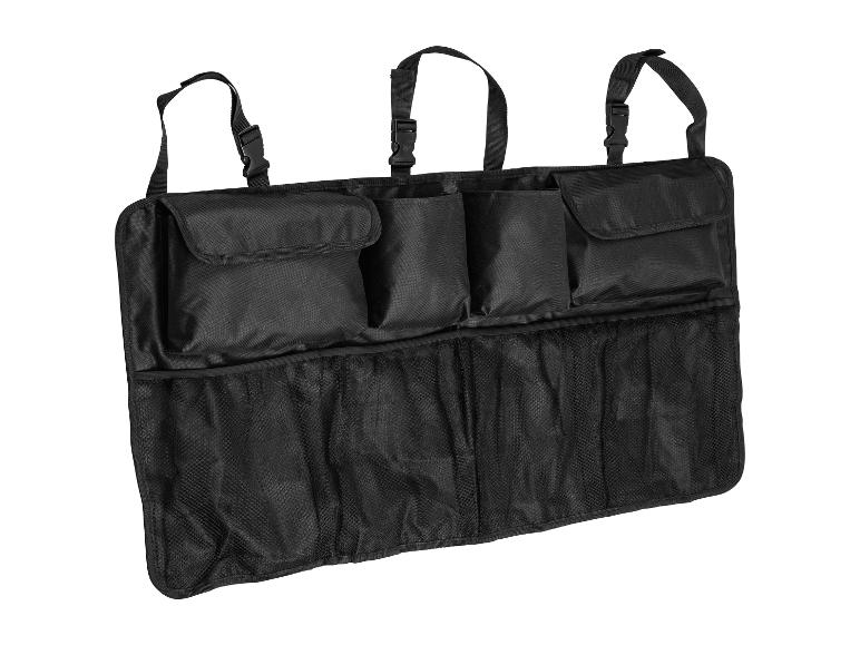 Organisateur de siège de voiture noir avec poches et filet.