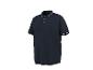 Polo homme bleu marine avec rayures blanches sur le col et les manches.