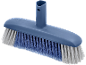 Brosse de sol bleue avec poils blancs et bleus, avec fixation pour manche.
