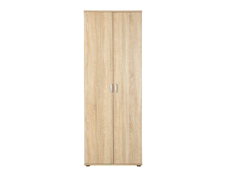 Armoire en bois clair à deux portes.