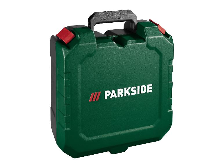 Boîte à outils verte Parkside avec poignée.