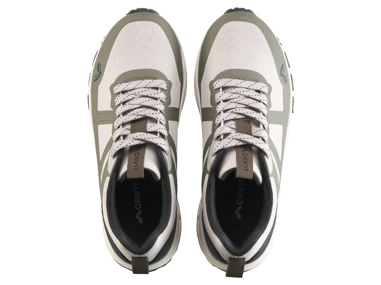 Paire de chaussures de sport Crivit gris clair et vert olive, vue de dessus.