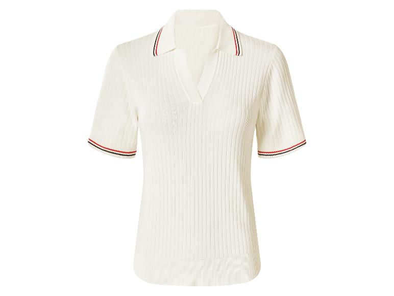Polo blanc côtelé à manches courtes avec col et poignets rayés